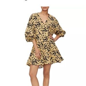 Anine Bing Peyton Printed Cotton Dress mustard and black size S